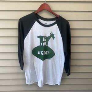 Green Bay Packers NFL 3/4 Sleeve Tees Gray and Black Aaron Rodgers GOAT Tee